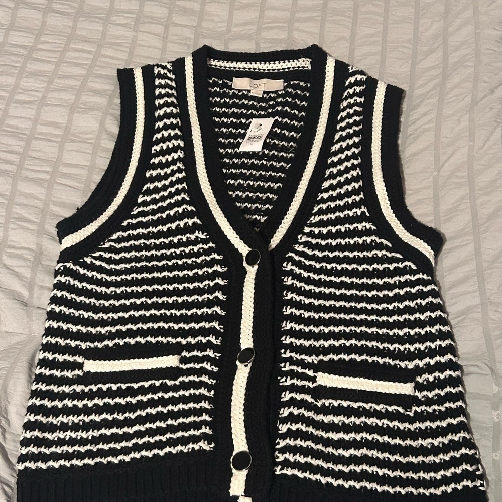 Black and White Striped Sweater Vest